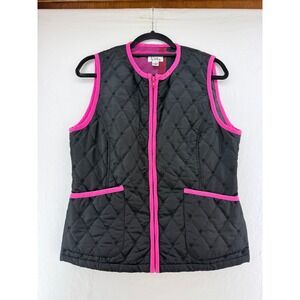 Lilly Pulitzer Black Pink Quilted Palm Tree Vest Womens Small Full Zip